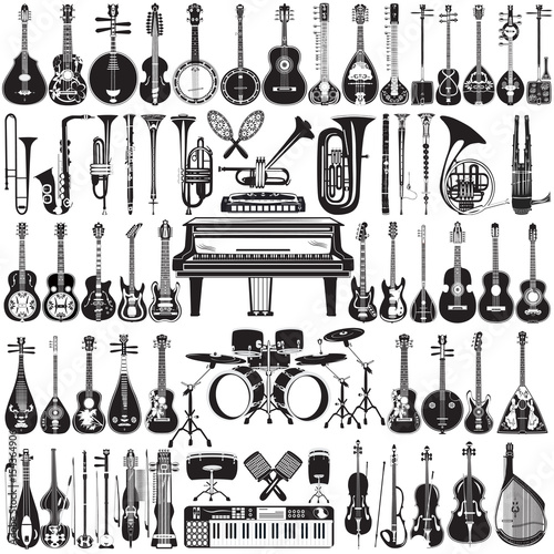 Vector set of musical instruments in flat style