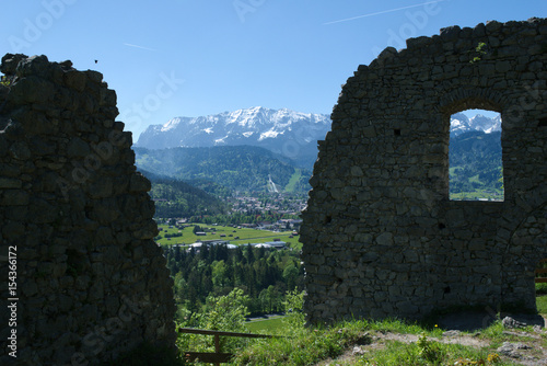 View of the ski jumping hill from the ruins of Werdenfels