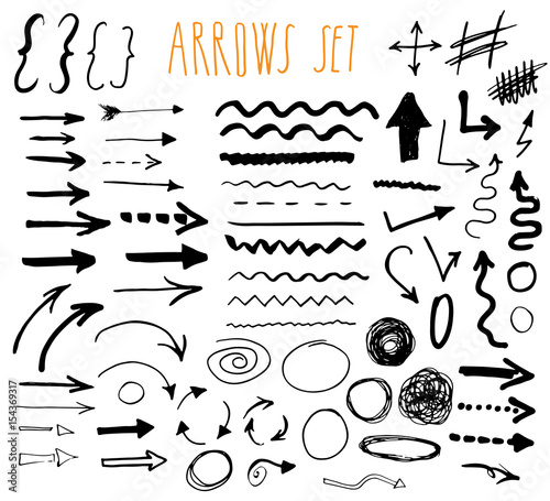 Arrows, dividers and borders, elements hand drawn set vector illustration.