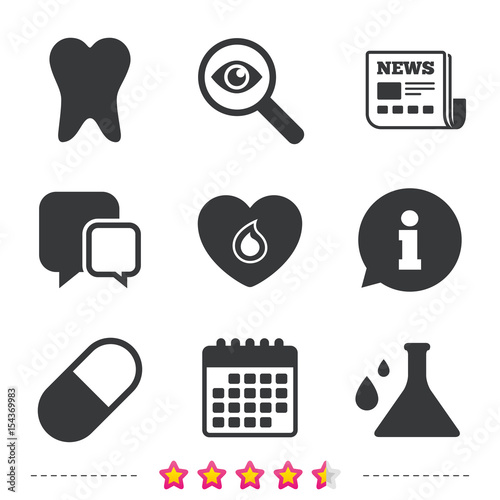 Medical icons. Pill, tooth, chemistry and heart.