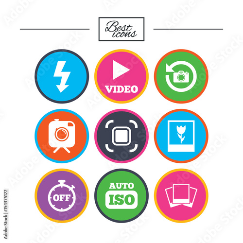 Photo, video icons. Camera, photos and frame.