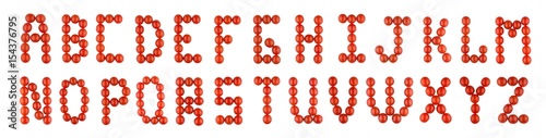 All the letters of the Latin alphabet made from red tomatoes