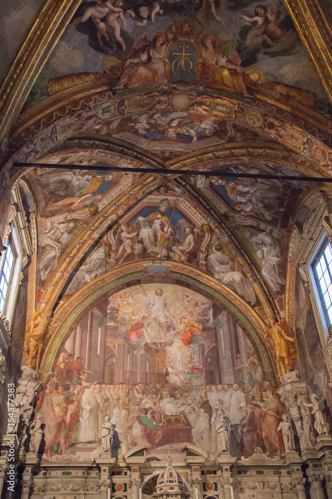 Frescoes in San Lorenzo Church inside Florence Charterhouse church. Certosa di Galluzzo di Firenze. Italy.