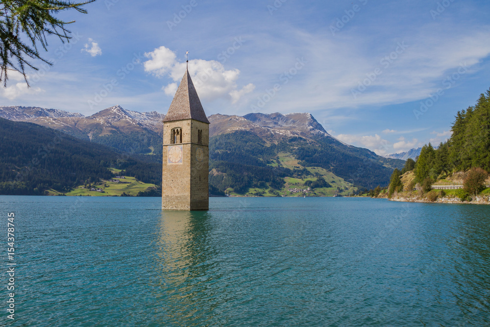 Sunken Church Tower In The Lake Lago di Resia Italy