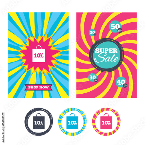 10 percent sale bag tag sign icon.