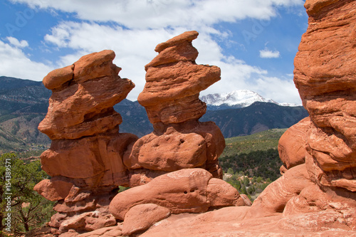 Garden of the Gods Park with Pikes Peak in the background