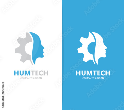 Vector of man and gear logo combination. Face and mechanic symbol or icon. Unique factory and industrial logotype design template.