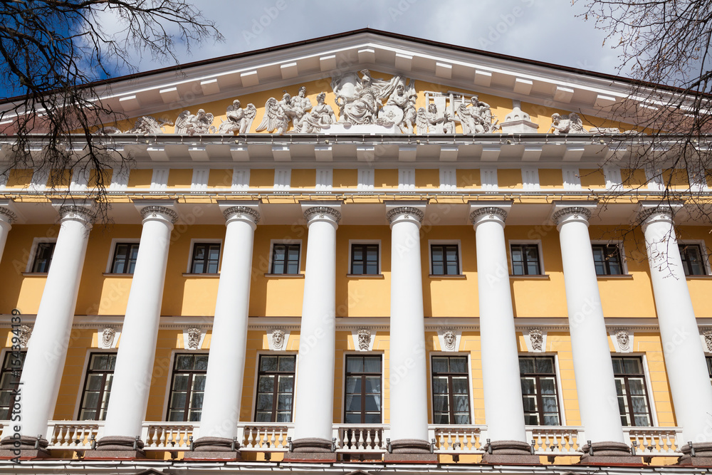 Fragment of the multi-columned portico of the Admiralty building in St. Petersburg, Russia