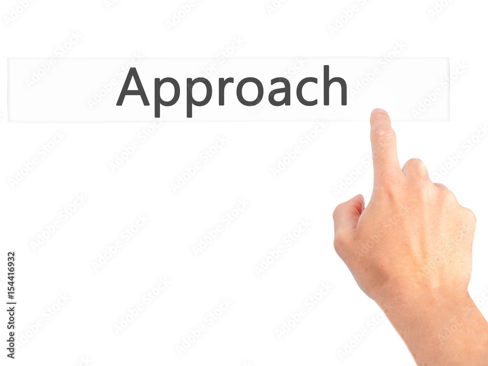 Approach - Hand pressing a button on blurred background concept on visual screen. Approach - Hand pressing a button on blurred background concept on visual screen.