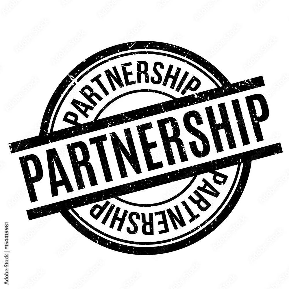 Partnership rubber stamp. Grunge design with dust scratches. Effects can be easily removed for a clean, crisp look. Color is easily changed.