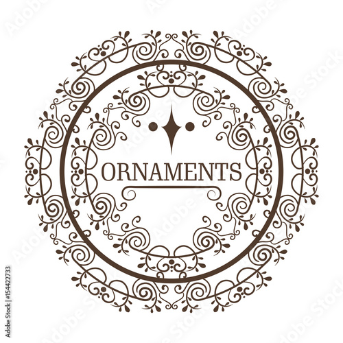 Round ornamental frame and ornaments sign over white background. Vector illustration.