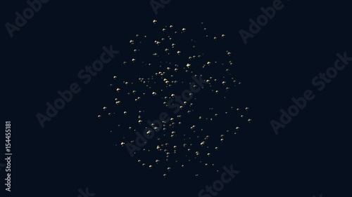 Particles morph into a 3D sphere. Science motion graphics with dark background.