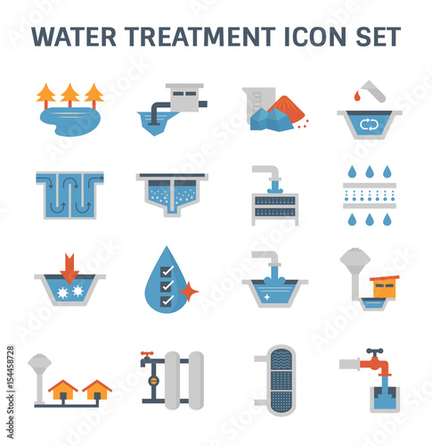 Water treatment system and water filter vector icon set design.