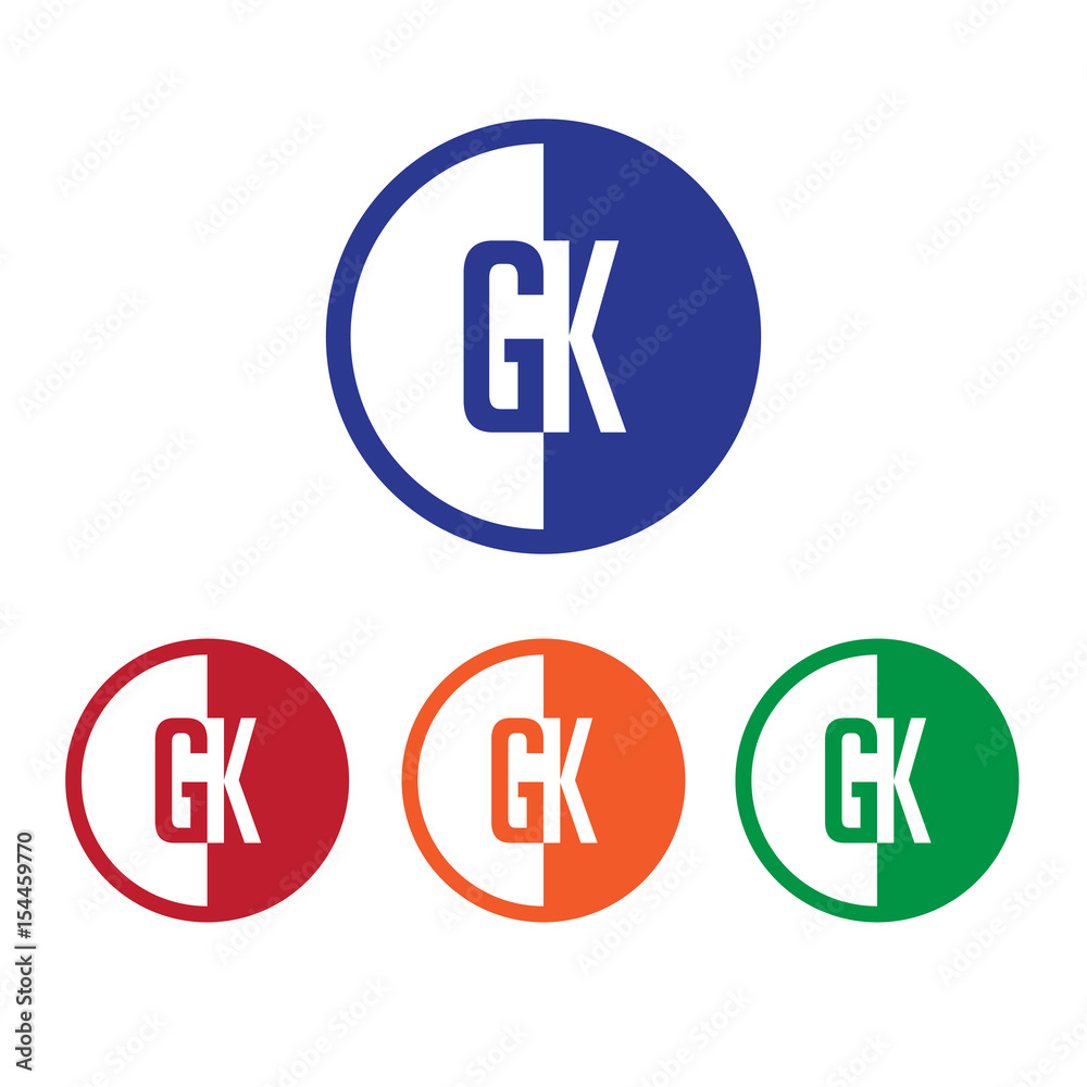 GK initial circle half logo blue,red,orange and green color GK initial circle half logo blue,red,orange and green color