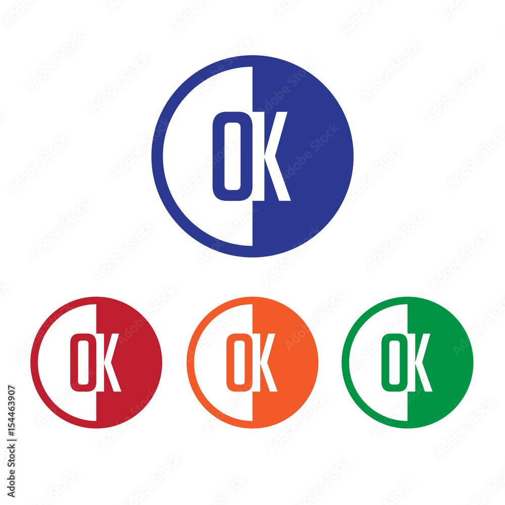 OK initial circle half logo blue,red,orange and green color OK initial circle half logo blue,red,orange and green color