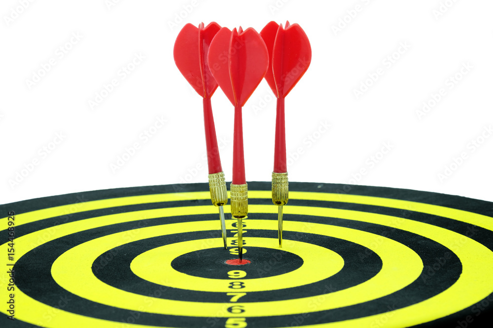 Three red darts embroidered on a dart board for concept bussiness target, success, game, compare, contests. Three red darts embroidered on a dart board for concept bussiness target, success, game, compare, contests.