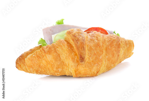 croissant sandwich ham on white background