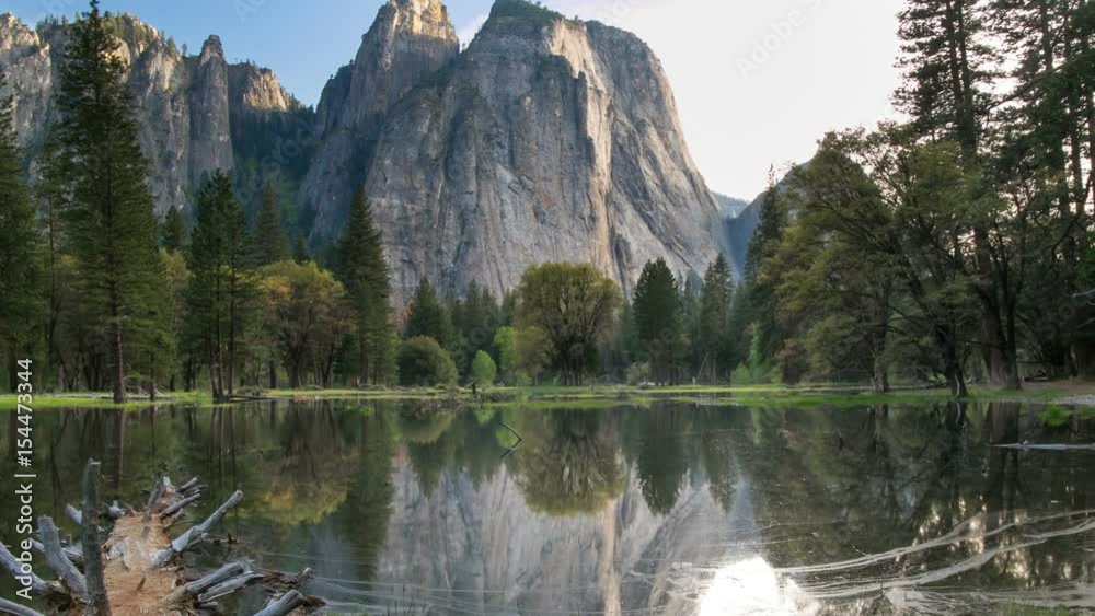 Yosemite Valley Landscape. Water reflections on standing water as the snow melt floods the valley.