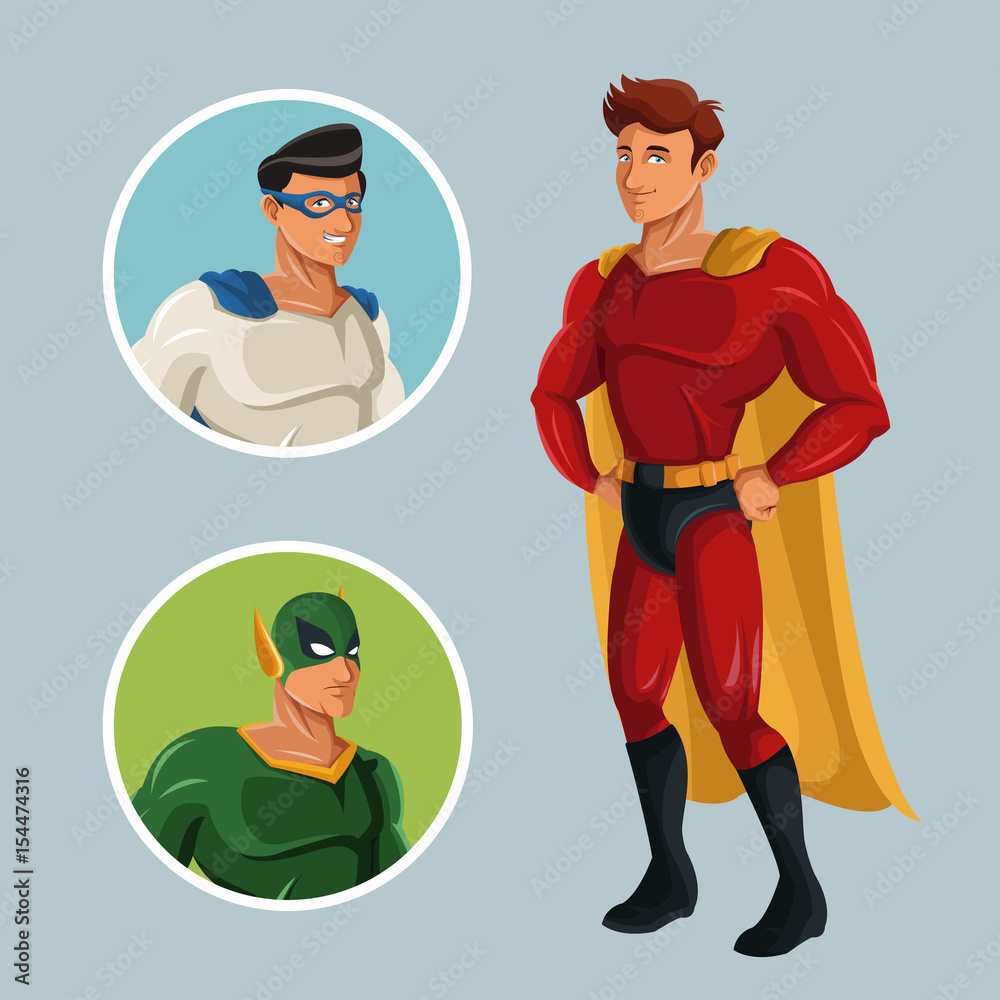 superhero protecting justice characters comic vector illustration