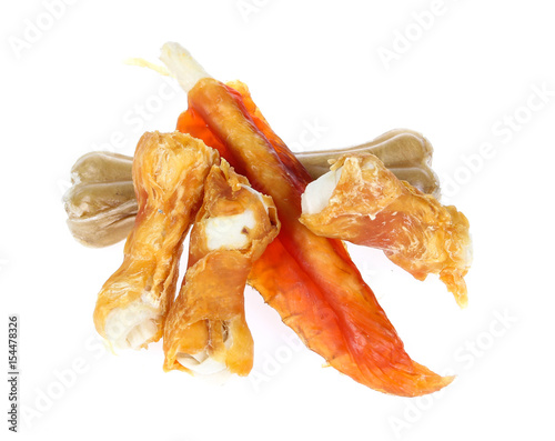 Snack food for dog on white background