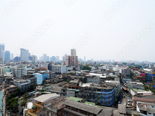 Aerial view of Landscape and cityscape with traffic road at Hua Lamphong of Bangkok city