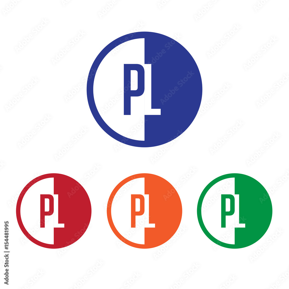 PL initial circle half logo blue,red,orange and green color PL initial circle half logo blue,red,orange and green color