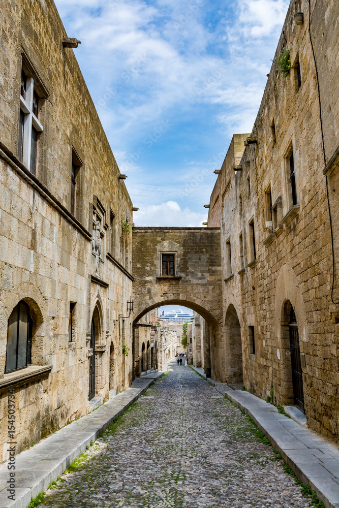 The Street of the Knights on a beautiful day, Rhodes island, Greece