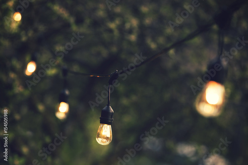 outdoor string lights hanging on a line in backyard