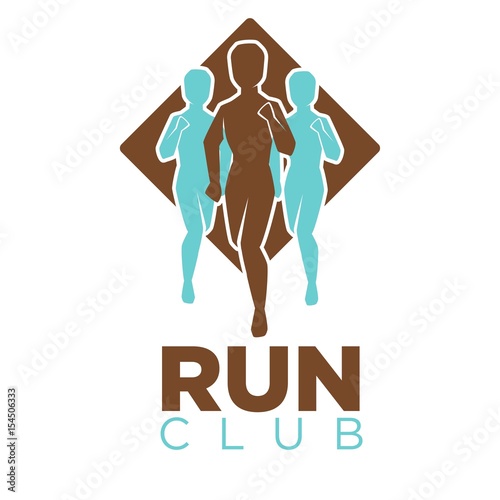 Professional run club emblem logo with men colored silhouettes