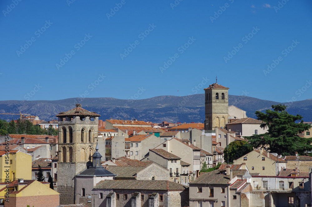 Cityscape with roofs and towers of historic city Segovia, Castilla y Leon, Spain