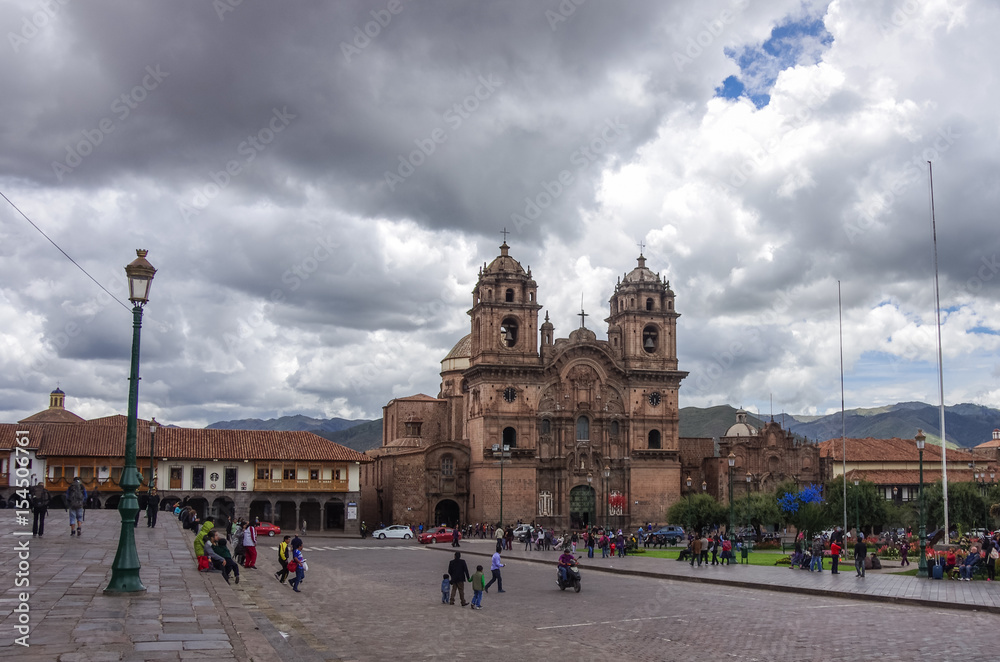 Catedral Iglesia de la Compania de Jesus en Plaza de Armas in Cusco old city, Peru