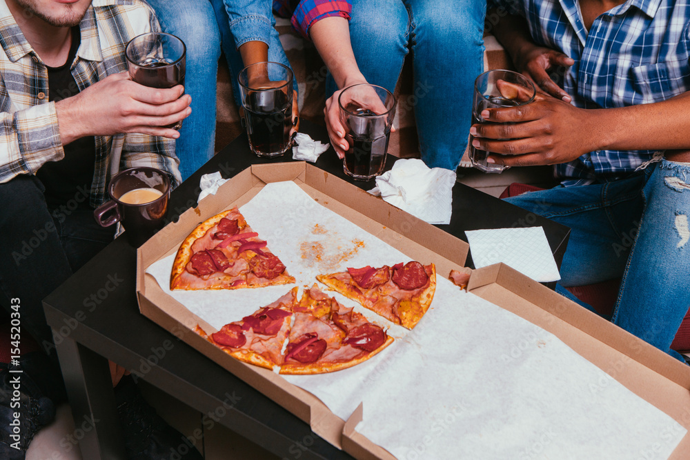 Friends enjoying pizza party Stock Photo by Rido81