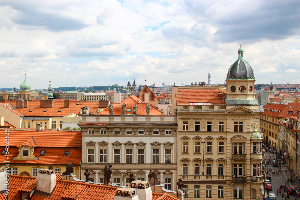 Fototapeta premium Panorama of Prague, red roofs