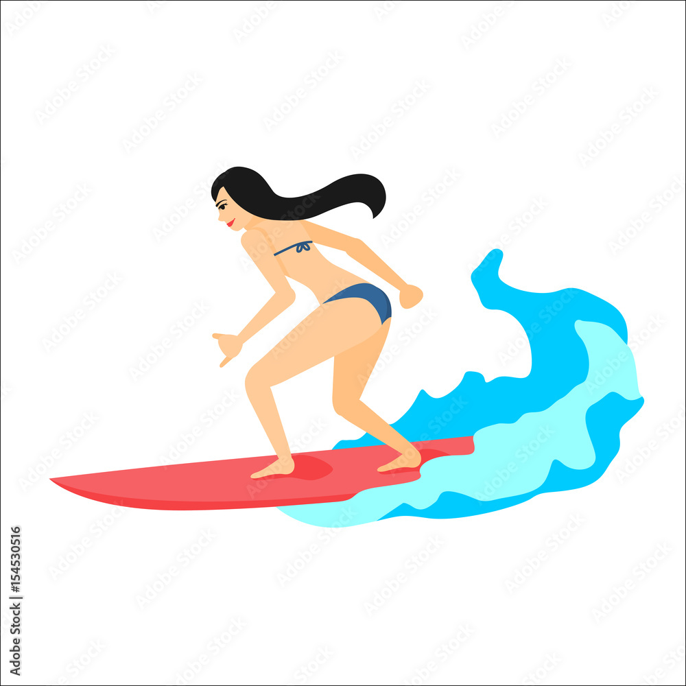 Surfer woman on surfboard
