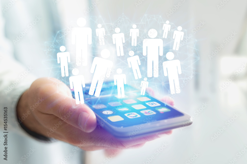Concept of social network with contact icon over device - technology concept Concept of social network with contact icon over device - technology concept