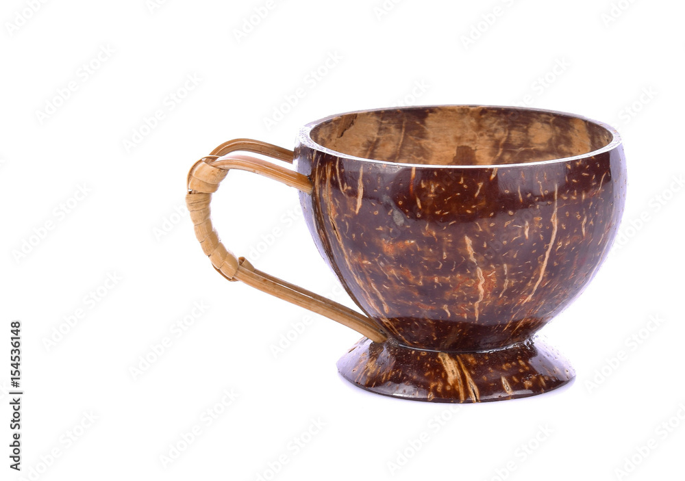 Coconut shell coffee cup on white background Coconut shell coffee cup on white background