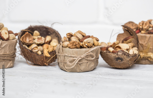 different nuts in a plate closeup