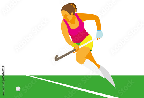 young woman is a player in field hockey, which to run into the attack