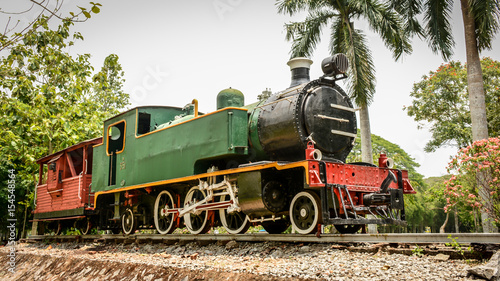 ancient train is parked in the park, to study closely, Yangon, Myanmar, April-2017