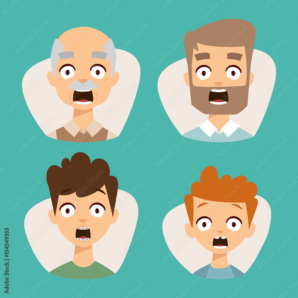Vector set beautiful emoticons face of people fear shock surprise avatars characters illustration Vector set beautiful emoticons face of people fear shock surprise avatars characters illustration