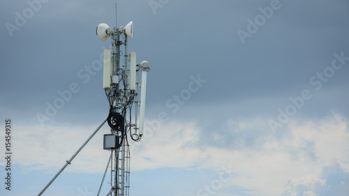 mobile telecom tower with blue sky