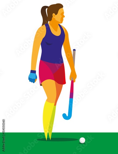 a young girl is a player in field hockey, which stands on the field