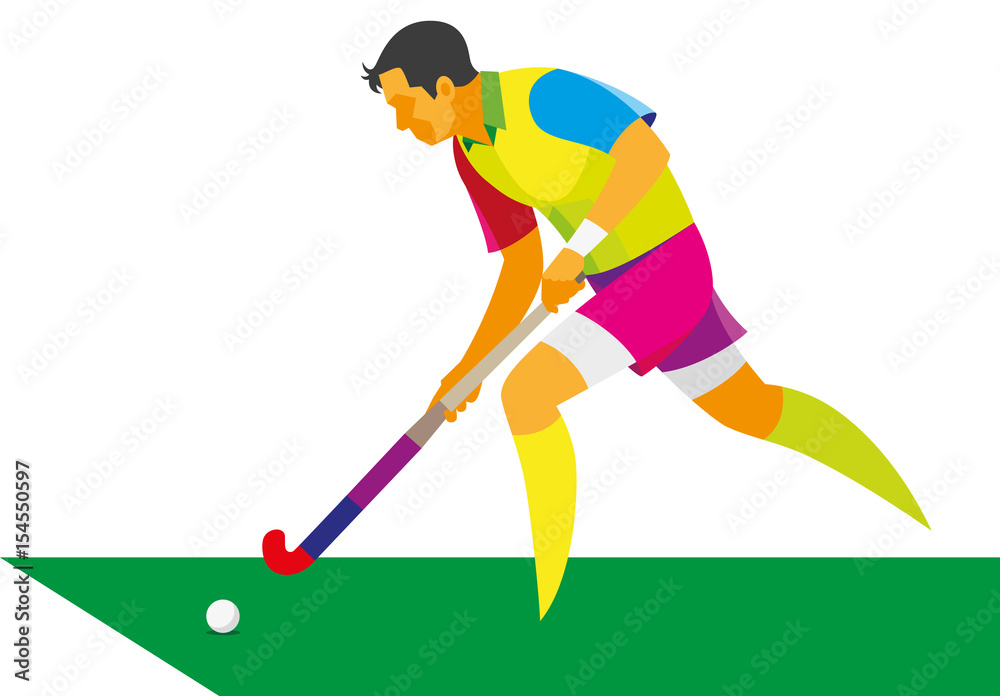 Fototapeta premium young man is a player in field hockey, running into attack