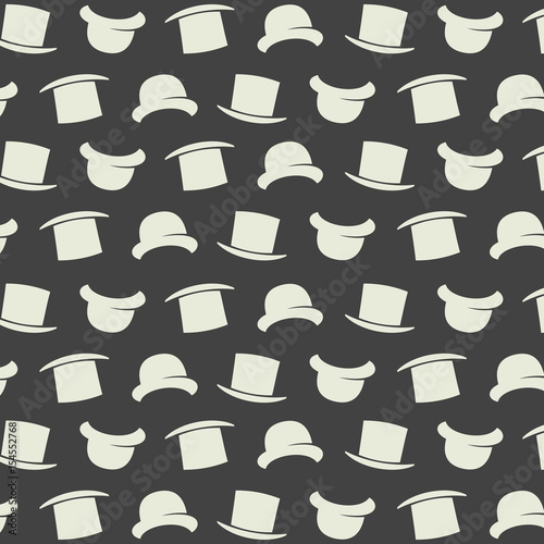 Vector gentleman pattern with bowler hat. Cartoon style illustration texture. Wallpaper. Wrapping paper. Scrapbook. Tiling. Hipster pattern.
