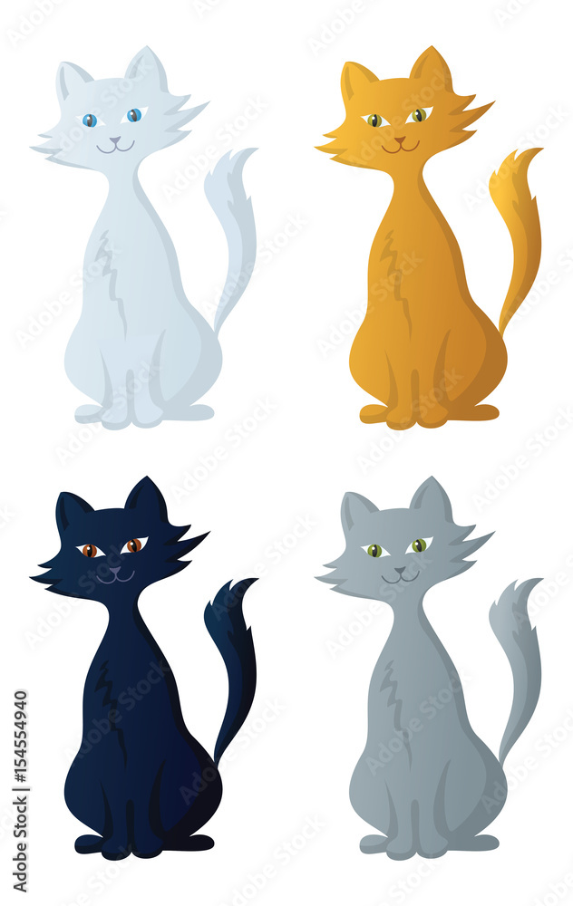 Cartoon Cats Isolated on White Background. Vector