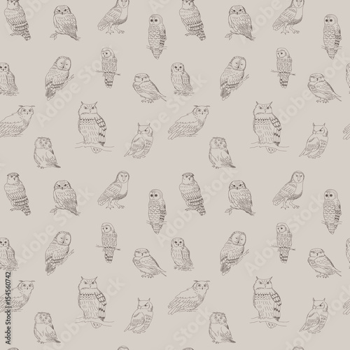 Cute seamless pattern with different forest owls