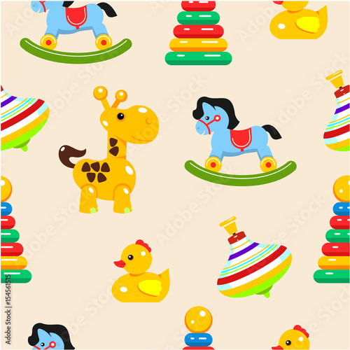 Baby toys seamless pattern. Vector illustration. A set of children's toys.