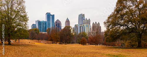 Panoramic view of the Oak Hill in the Piedmont Park and Midtown Atlanta behind it in autumn day, USA