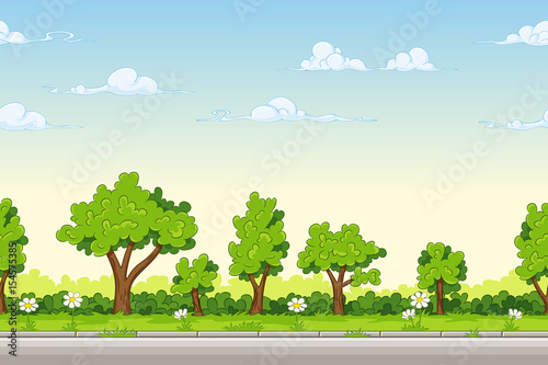 Seamless cartoon nature background. Vector illustration with separate layers.