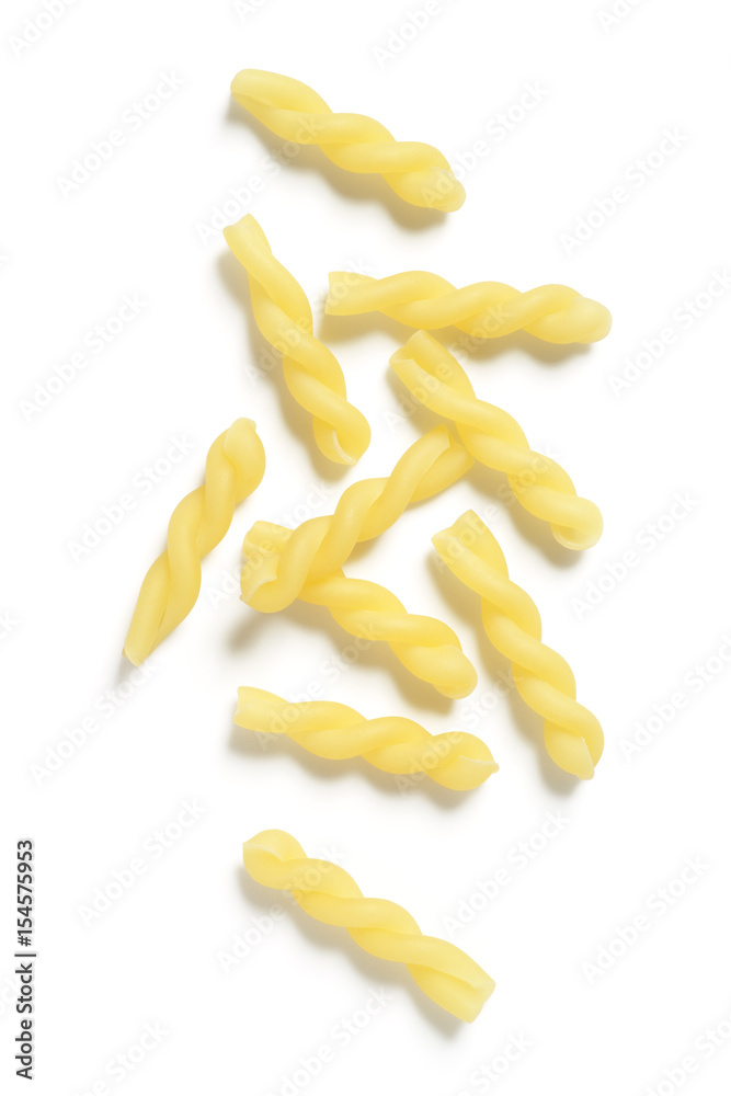 Fototapeta premium Gemelli Twist Pasta on White Background